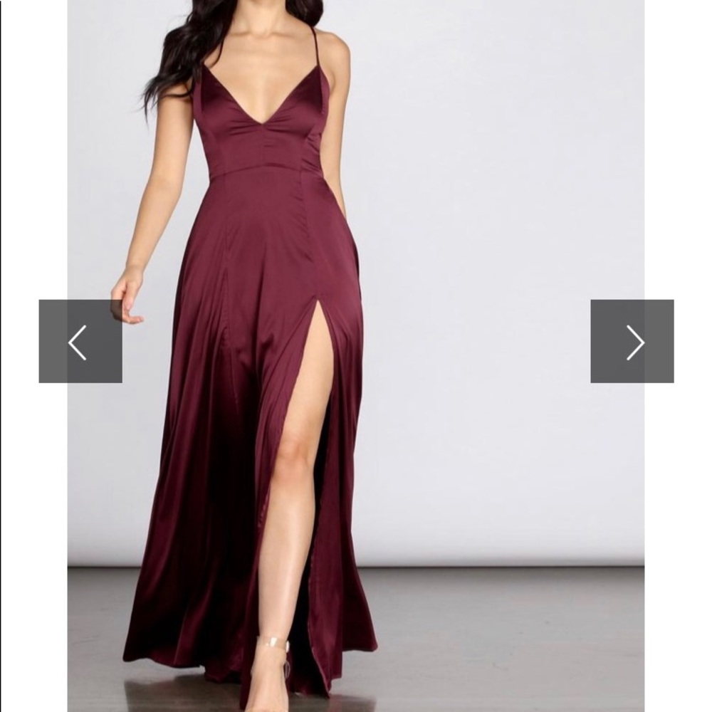 Floor-length satin slit dress NWT!